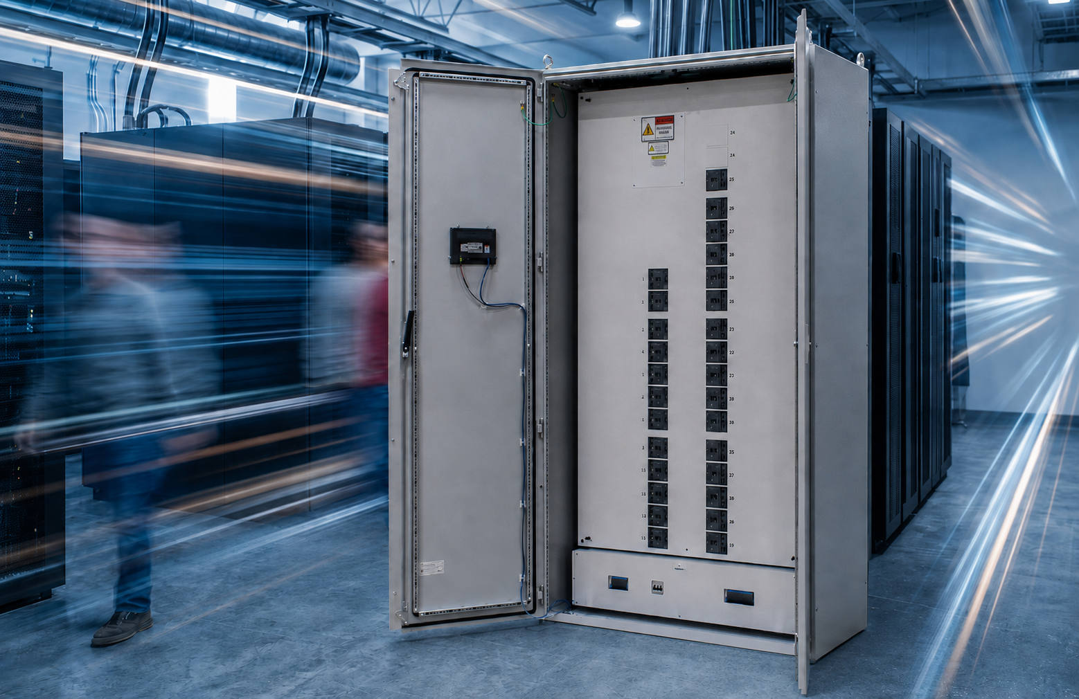 Data center team quickly installing Voltz OpenSelect RPP, showcasing speed and flexibility.